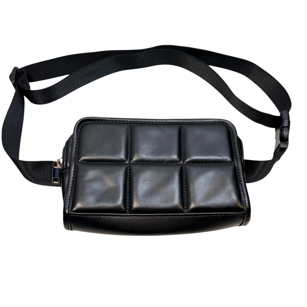 Amanda Uprichard Belt Bag OS Black Quilted Faux Leather Gold Zip Fanny Pack‎